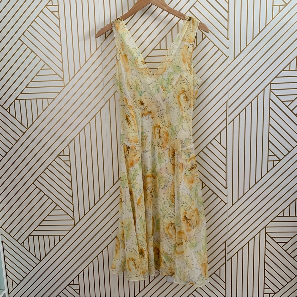 Ann Taylor Loft 100% Silk Floral Sleeveless Midi Swing Dress v neck flowers 8 - Picture 8 of 10